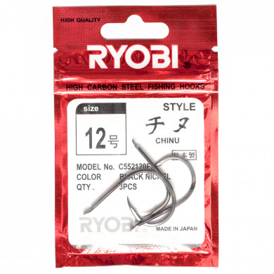 Крючки рыболовные Ryobi CHINU FLATTED №12, 3 шт.