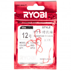 Крючки рыболовные Ryobi W-KENTUKI RYUSEN FLATTED RED №12, 6шт.