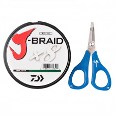 Плетеный шнур Daiwa J-Braid x8, 0.06 мм/4 кг, 150 м, зеленый + ножницы