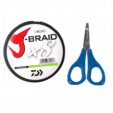 Плетеный шнур Daiwa J-Braid x8, 0.06 мм/4 кг, 150 м, светло-зеленый + ножницы